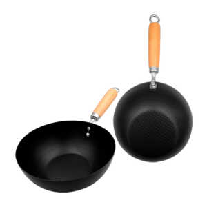 Sartén hondo metálico con diseño de escamas en el fondo y mango de madera, 20cm / chu gong fu / p-11358