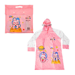 1pza Impermeable infantil tipo ponchito, de plástico, con diseño estampado de animalitos animados, botones abrochables y capucha transparente, variedad de colores y tallas / hq-01 / luck / space