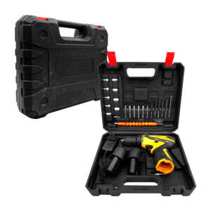 Estuche tipo maletín con taladro inalámbrico, 2 baterías recargables de 18v, cargador eliminador, brocas y puntas intercambiables / estuche taladro