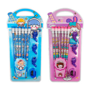 1pza Juego de papelería infantil con 6 lápices estampados, 3 agarralápices y 1 sacapuntas de plástico, variedad de modelos / good / stitch / titiko
