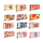 Cartera grande rectangular de doble cierre y estampado de capibara, variedad de diseños / labubu / y-52