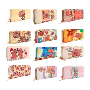 Cartera grande rectangular de doble cierre y estampado de capibara, variedad de diseños / labubu / y-52