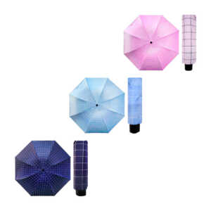 1pza Paraguas / sombrilla de bolsillo, plegable, con asa agarradera, funda, mango de plástico ergonómico y estampado de líneas, variedad de colores / zenyu / ys03