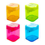 1pza sacapuntas rectangular translúcido - transparente doble con depósito para basura y mini tapa, variedad de colores / ar189 / 088501