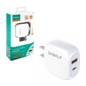1pza Cubo cargador sabala, redondeado, de carga inteligente, con 2 puertos usb y tipo c, variedad de usos / 18w / 20w / as-308