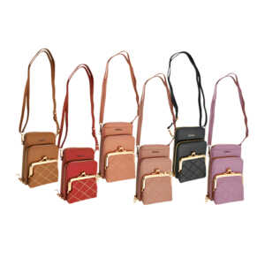 Bolsa de hombro portacelular lisa de cuero sintético para dama con 2 compartimentos, correa y monedero con diseño de rombos, variedad de colores / ay-185 / esmia