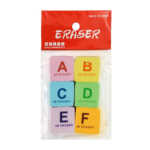 Paquete con 6 mini borradores con estampado de abecedario a-f, variedad de colores / eraser / 4b eraser / b8470