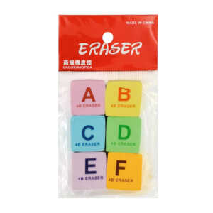 Paquete con 6 mini borradores con estampado de abecedario a-f, variedad de colores / eraser / 4b eraser / b8470
