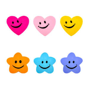 1pza Borrador / goma con forma de corazón o estrella con carita feliz, variedad de colores / ya tai eraser / 623011