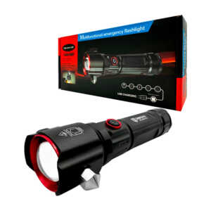 1pza Lámpara táctica grande metálica, recargable, con 3 modos de iluminación, apertura variable, cúter para cuerda y mini martillo, variedad de funciones / escape rescue