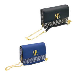 Bolsa para dama con 3 compartimentos, asa de cadena, monograma ch, variedad de colores / cah10 / bolsa monograma / placa ch