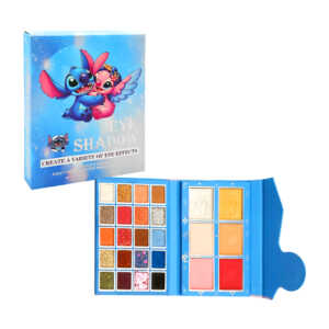 Paleta de sombras con estampado de stitch y ángel, 20 sombras en variedad de tonos, 4 labiales y 2 iluminadores, variedad de colores / cr2604 / sombras stitch / may be lucky / eye shadow
