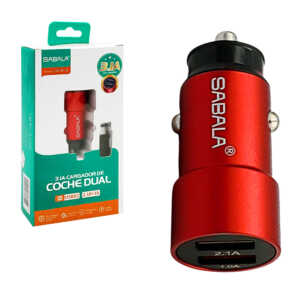 1pza Cargador de coche sabala, con cable tipo c y dos salidas usb, color rojo, variedad de funciones / sabala / coche dual