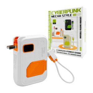 Power bank / batería portátil multifuncional de 20000 mAh con enchufe plegable, carga inalámbrica, puertos usb, tipo c y lightning e indicador digital de batería + correa con cable, variedad de colores / dx390 / vpb-dx390 / cyberpunk / mecha style / 7400035