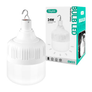 Lámpara - foco led portátil recargable de 24w con entrada tipo c, 5 modos de iluminación, gancho colgante y resistencia a salpicaduras / em33 / bulb led