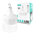 Lámpara - foco led portátil recargable de 40w con entrada tipo c, 5 modos de iluminación, gancho colgante y resistencia a salpicaduras / em35 / bulb led