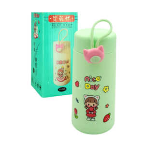 1pza Bote de plástico para agua, con asa plástica en forma de gato y estampado animado, variedad de colores / nice day / 14cms / 300ml