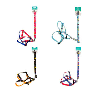 Set de correa y arnés ajustable, 1.5cm de grosor con estampado de animales o extraterrestres, variedad de colores y diseños / jr2609 / 2609