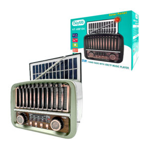 1pza Bocina / radio pequeña, estilo vintage, bicolor, con perillas de control y volumen, botones de reproducción frontales, antena receptora, panel solar y puertos de carga / conexión traseros, variedad de funciones y colores / buytiti / solar panel