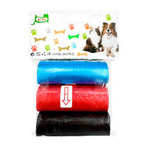 Blister con 3 bolsas de plástico para desechos de mascotas, variedad de colores / cw9884