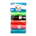 Blister con 5 rollos de bolsas plásticas para desechos de mascotas, variedad de colores / pet products / cw9885