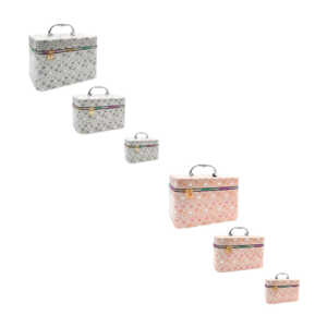 Juego de 3 cosmetiqueras rectangulares con estampado de corazones, variedad de colores / ls-473