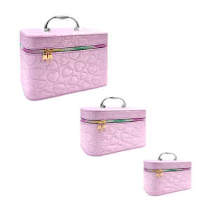 Juego de 3 cosmetiqueras rectangulares con estampado de corazones cosidos, variedad de colores / ls-474