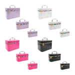 Juego de 3 cosmetiqueras rectangulares con estampado de corazones y moños multicolor, variedad de colores / ls-475