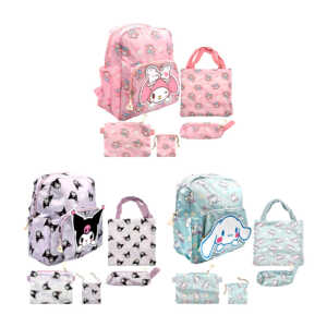 Mochila infantil con parche de personaje con 2 compartimentos, bolsa, lapicera + 2-4 mini bolsas con estampado de personajes de hello kitty sanrio, variedad de modelos y colores / lu5781