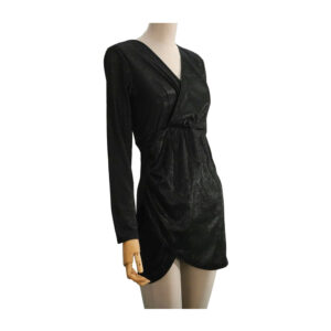 Vestido de manga larga en color negro con brillos y escote en forma de V / lu7414