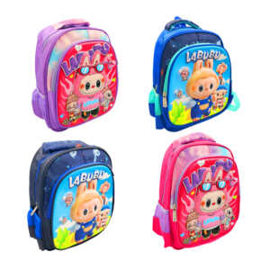 Mochila infantil con 2 compartimentos, diseño tipo relieve y estampado de labubu, variedad de colores / m1402