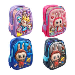 Mochila mediana con 2 compartimentos, diseño tipo relieve y estampado de labubu, variedad de colores / m1405