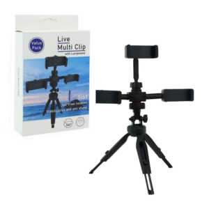 Tripie de plástico con soporte-garras para 3 dispositivos rotación 360° / live multi clip / ph164