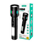 Mini linterna de mano recargable led con zoom ajustable, panel led lateral, detalles de colores y modos de iluminación / sd-568 / mini zoom flashmgit