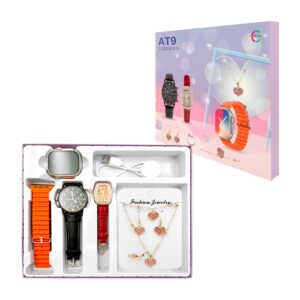 Set de smartwatch con 1 correa de goma intercambiable, 2 relojes de mano, cargador magnético y joyería para dama / at9  / t-at9