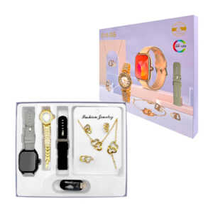 Set de smartwatch multifuncional con correa de goma, reloj de mano y joyería para dama, variedad de funciones / d15 gs
