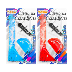 Juego de geometría flexible con regla de 30cm - 12 pulgadas, 2 escuadras de 13cm y 18cm, transportador y compás largo con puntas de repuesto / tk-705c / titiko