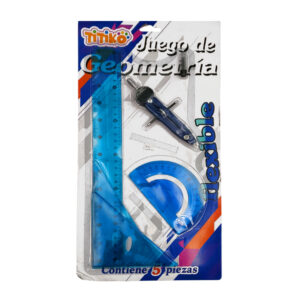 Juego de geometría flexible con regla de 30cm - 12 pulgadas, 2 escuadras de 9.5cm y 13cm, transportador y compás mediano con puntas de repuesto / tk-708c / titiko
