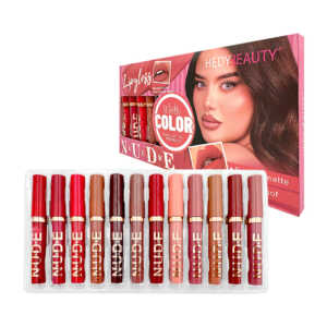 Paquete con 12 labiales líquidos lip gloss en efecto matte, variedad de tonos / new nude / hedy beauty / ts-274