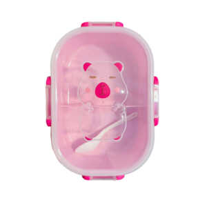 Tupper rectangular de plástico con tapa traslucida con diseño 3d de capibara y cubierto, variedad de colores / kpbl-012