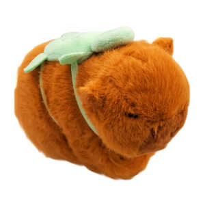 Peluche afelpado chico con diseño de capibara con tortuga y broches tipo pulsera / 1703