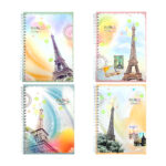 Libreta con doble espiral metálico con hojas páginas de rayas con estampado parisino, variedad de modelos / zxq03229 / a5-55 / cuaderno paris / torre eiffel