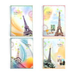 Libreta con doble espiral metálico con hojas páginas de rayas con estampado parisino, variedad de modelos / zxq03229 / a5-55 / cuaderno paris / torre eiffel