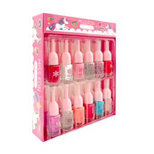 Paquete miss fon con 24 esmaltes infantiles con 6ml, variedad de colores / nail polish / caja unicornio / n532