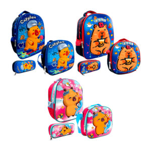 1pza Mochila infantil pequeña, con lonchera térmica, lapicera, relieve 3d, luces y estampado de capibara, variedad de diseños / 205 / capibara