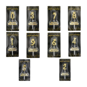 1pza blíster con una vela numérica para cumpleaños con decoración de corona y frase de happy birthday en color dorado / vela corona / vela cumpleaños / pt10851