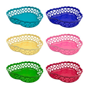 1pza Canasta de plástico mediana en forma semi triangular, con figuras de corazón, variedad de colores / canasto corazon / articulos plasticos