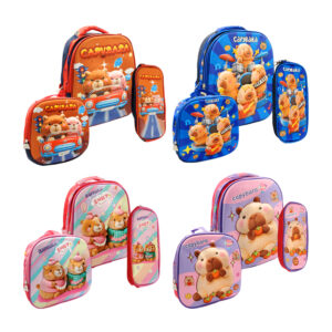 1pza Mochila escolar infantil pequeña, con 2 compartimientos, relieve 3d, luz led, lonchera térmica, lapicera y estampado de personajes animados, variedad de diseños / capybara / kapibala