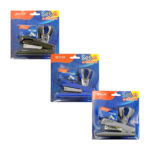 Set de oficina con engrapadora mediana, sacagrapas + caja con 500 pcs de grapas 26/6, variedad de colores / staples mitio / 207-3