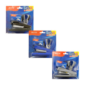 Set de oficina con engrapadora mediana, sacagrapas + caja con 500 pcs de grapas 26/6, variedad de colores / staples mitio / 207-3